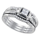 10kt White Gold Women's Princess Diamond 3-Piece Bridal Wedding Engagement Ring Band Set 1/4 Cttw - FREE Shipping (US/CAN)-Gold & Diamond Wedding Ring Sets-5-JadeMoghul Inc.