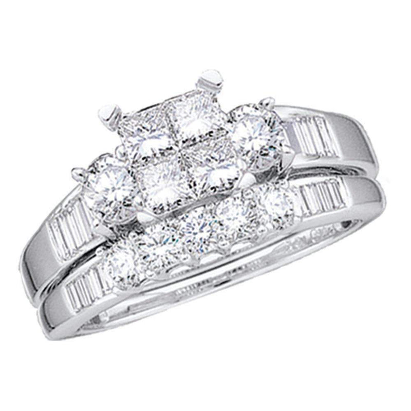 10kt White Gold Women's Princess Diamond Bridal Wedding Engagement Ring Band Set 1-2 Cttw - FREE Shipping (US/CAN) - Size 8-Gold & Diamond Wedding Ring Sets-JadeMoghul Inc.