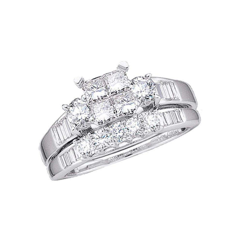 10kt White Gold Women's Princess Diamond Bridal Wedding Engagement Ring Band Set 1.00 Cttw - FREE Shipping (US/CAN)-Gold & Diamond Wedding Ring Sets-5-JadeMoghul Inc.