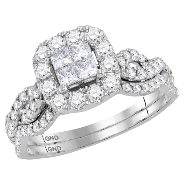 10kt White Gold Women's Princess Diamond Bridal Wedding Engagement Ring Band Set 1.00 Cttw - FREE Shipping (US/CAN)-Wedding Jewelry-JadeMoghul Inc.