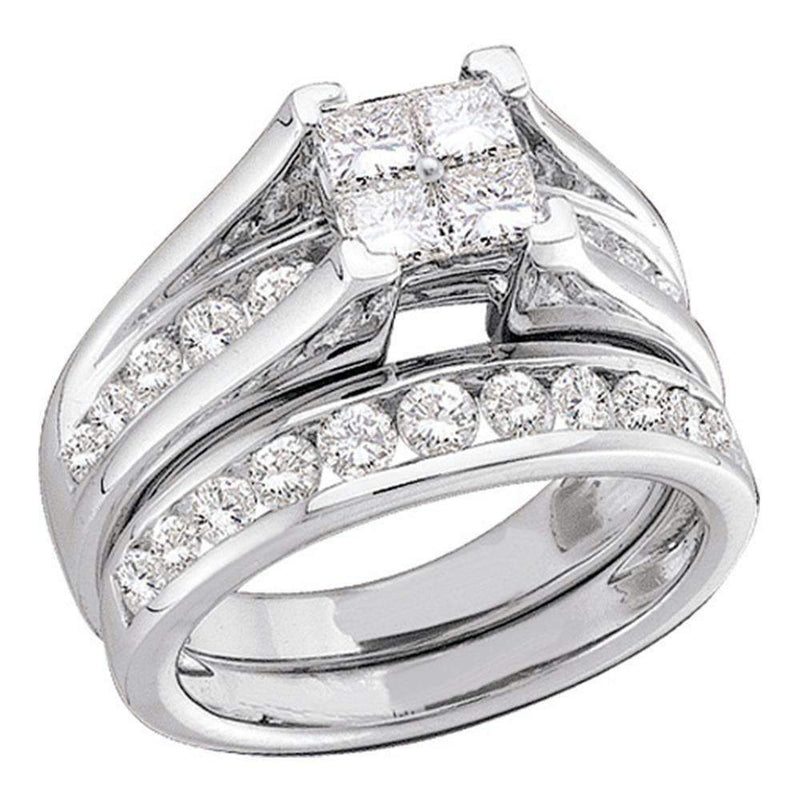 10kt White Gold Women's Princess Diamond Bridal Wedding Engagement Ring Band Set 1/2 Cttw - FREE Shipping (US/CAN)-Gold & Diamond Wedding Ring Sets-5-JadeMoghul Inc.