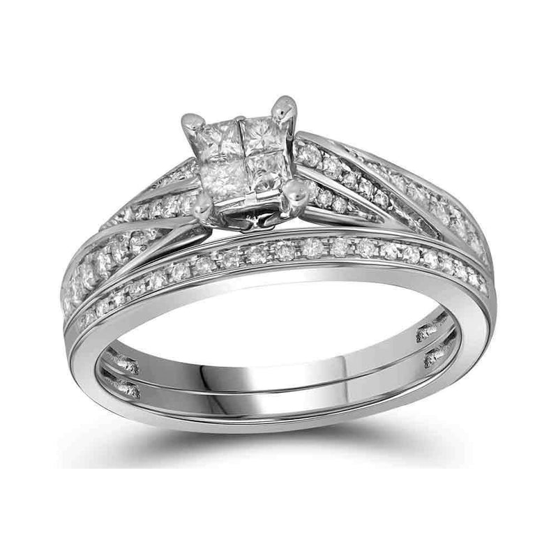 10kt White Gold Women's Princess Diamond Bridal Wedding Engagement Ring Band Set 1/2 Cttw - FREE Shipping (US/CAN)-Gold & Diamond Wedding Ring Sets-5-JadeMoghul Inc.