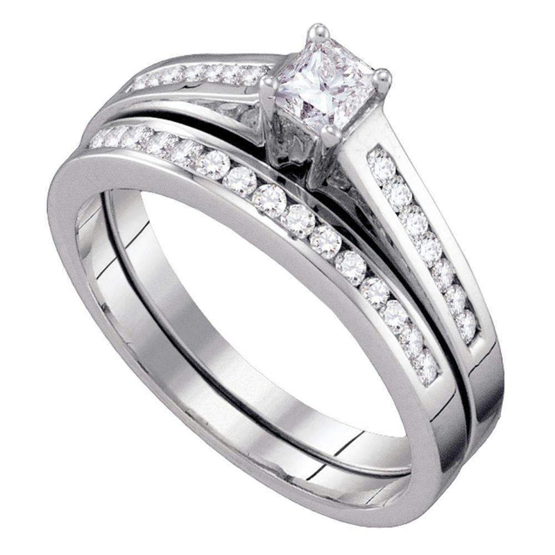 10kt White Gold Women's Princess Diamond Bridal Wedding Engagement Ring Band Set 1/2 Cttw - FREE Shipping (US/CAN) Size 5-Gold & Diamond Wedding Ring Sets-4-JadeMoghul Inc.