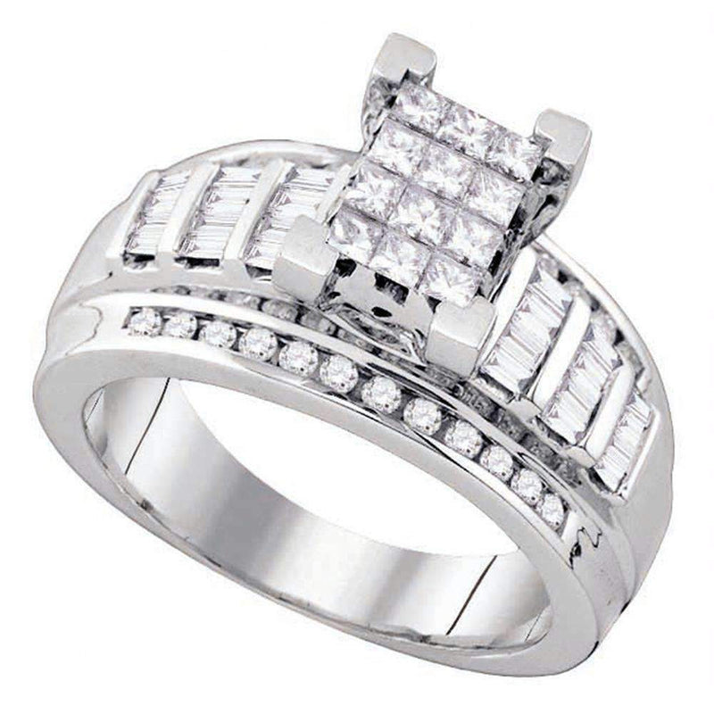 10kt White Gold Women's Princess Diamond Cindy's Dream Cluster Bridal Wedding Engagement Ring 7/8 Cttw - FREE Shipping (USA/CAN) - Size 7-Gold & Diamond Engagement & Anniversary Rings-5-JadeMoghul Inc.