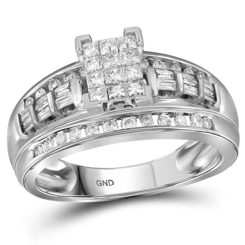 10kt White Gold Women's Princess Diamond Cluster Bridal Wedding Engagement Ring 1/2 Cttw - FREE Shipping (US/CAN)-Gold & Diamond Engagement & Anniversary Rings-8-JadeMoghul Inc.
