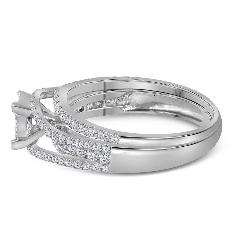 10kt White Gold Women's Princess Diamond Elevated Bridal Wedding Engagement Ring Band Set 1.00 Cttw - FREE Shipping (US/CAN)-Wedding Jewelry-JadeMoghul Inc.