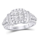 10kt White Gold Women's Princess Diamond Frame Cluster Ring 1-3/4 Cttw-Gold & Diamond Rings-JadeMoghul Inc.