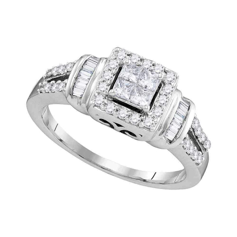 10kt White Gold Women's Princess Diamond Halo Bridal Wedding Engagement Ring 1/2 Cttw - FREE Shipping (US/CAN)-Gold & Diamond Engagement & Anniversary Rings-5-JadeMoghul Inc.