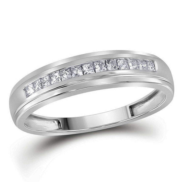 10kt White Gold Women's Princess Diamond Single Row Wedding Band 1/4 Cttw - FREE Shipping (US/CAN)-Wedding Jewelry-9.5-JadeMoghul Inc.