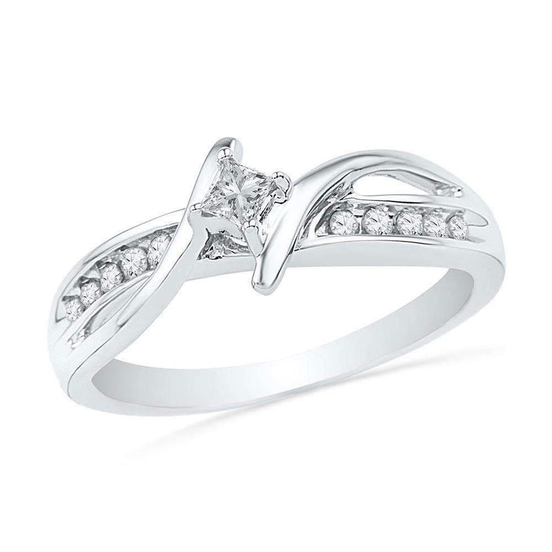 10kt White Gold Women's Princess Diamond Solitaire Bridal Wedding Engagement Ring 1/5 Cttw - FREE Shipping (US/CAN)-Gold & Diamond Engagement & Anniversary Rings-5-JadeMoghul Inc.