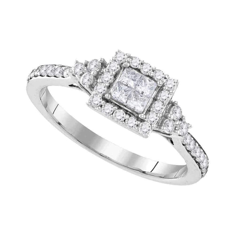 10kt White Gold Women's Princess Diamond Square Frame Cluster Ring 1-2 Cttw - FREE Shipping (USA/CAN)-Gold & Diamond Cluster Rings-JadeMoghul Inc.