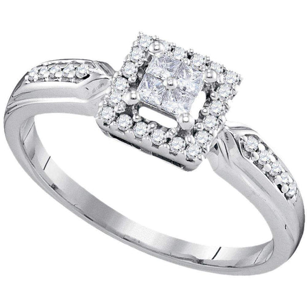 10kt White Gold Women's Princess Diamond Square Frame Cluster Ring 1-4 Cttw - FREE Shipping (US/CAN)-Gold & Diamond Fashion Rings-JadeMoghul Inc.