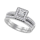 10kt White Gold Women's Princess Diamond Square Halo Bridal Wedding Engagement Ring Band Set 1/2 Cttw - FREE Shipping (US/CAN)-Gold & Diamond Wedding Ring Sets-5.5-JadeMoghul Inc.