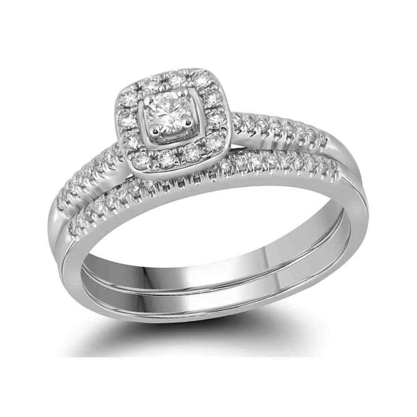 10kt White Gold Women's Princess Diamond Square Halo Bridal Wedding Engagement Ring Band Set 1/3 Cttw - FREE Shipping (US/CAN)-Gold & Diamond Wedding Ring Sets-5-JadeMoghul Inc.