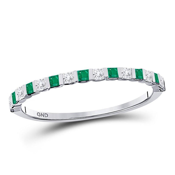 10kt White Gold Women's Princess Emerald Diamond Alternating Stackable Band Ring 1/3 Cttw-Gold & Diamond Rings-JadeMoghul Inc.