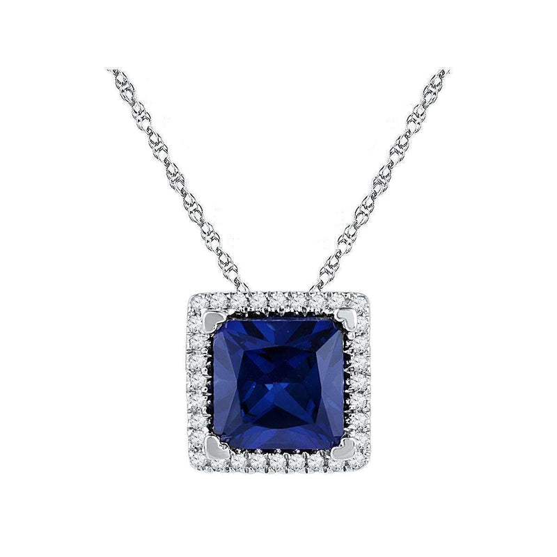 10kt White Gold Womens Princess Lab-Created Blue Sapphire Solitaire Pendant 1-7-8 Cttw-Gold & Diamond Pendants & Necklaces-JadeMoghul Inc.