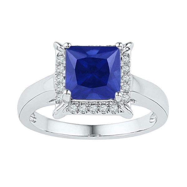 10kt White Gold Womens Princess Lab-Created Blue Sapphire Solitaire Ring 2-1/2 Cttw-Gold & Diamond Fashion Rings-6-JadeMoghul Inc.