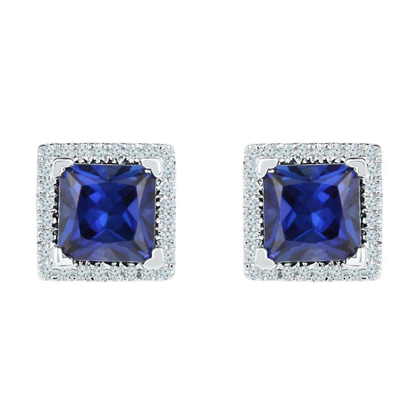 10kt White Gold Women's Princess Lab-Created Blue Sapphire Stud Earrings 2.00 Cttw - FREE Shipping (US/CAN)-Gold & Diamond Earrings-JadeMoghul Inc.