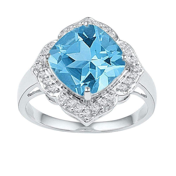 10kt White Gold Womens Princess Lab-Created Blue Topaz Solitaire Ring 5-1-6 Cttw-Gold & Diamond Fashion Rings-JadeMoghul Inc.