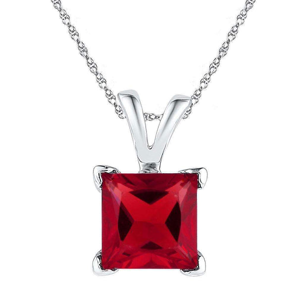 10kt White Gold Womens Princess Lab-Created Ruby Solitaire Pendant 1-1-3 Cttw-Gold & Diamond Pendants & Necklaces-JadeMoghul Inc.