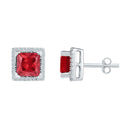 10kt White Gold Womens Princess Lab-Created Ruby Stud Earrings 2.00 Cttw-Gold & Diamond Earrings-JadeMoghul Inc.