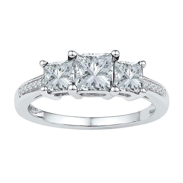 10kt White Gold Womens Princess Lab-Created White Sapphire 3-stone Ring 2.00 Cttw-Gold & Diamond Fashion Rings-9-JadeMoghul Inc.