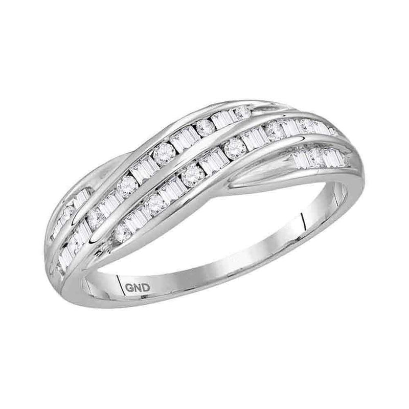 10kt White Gold Women's Round Baguette Diamond Crossover Band Ring 1/3 Cttw - FREE Shipping (US/CAN)-Rings And Bands-5-JadeMoghul Inc.
