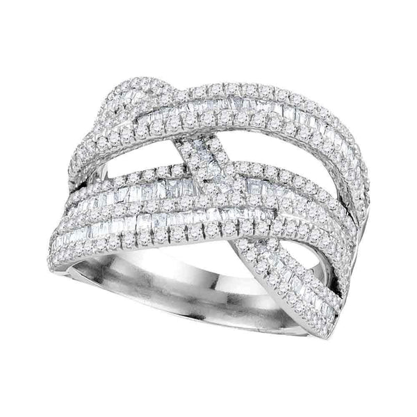 10kt White Gold Women's Round Baguette Diamond Crossover Woven Strand Band 1-7-8 Cttw - FREE Shipping (US/CAN)-Gold & Diamond Bands-JadeMoghul Inc.