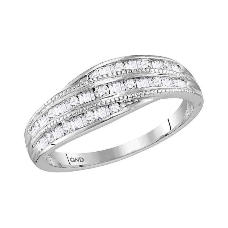 10kt White Gold Women's Round Baguette Diamond Milgrain Band Ring 1/3 Cttw - FREE Shipping (US/CAN)-Rings And Bands-5-JadeMoghul Inc.