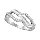 10kt White Gold Women's Round Baguette Diamond Open Crossover Band Ring 1/4 Cttw - FREE Shipping (US/CAN)-Gold & Diamond Bands-5-JadeMoghul Inc.