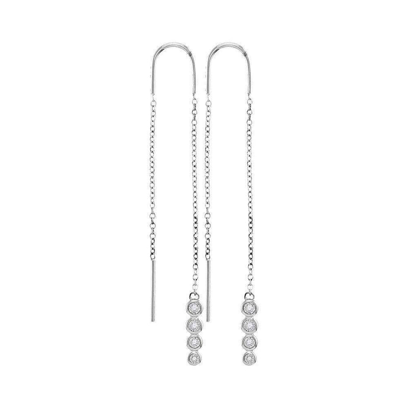 10kt White Gold Women's Round Bezel-set Diamond Dangle Threader Earrings 1-12 Cttw - FREE Shipping (USA/CAN)-Gold & Diamond Earrings-JadeMoghul Inc.