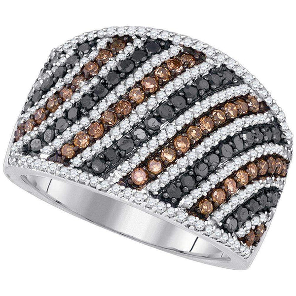 10kt White Gold Women's Round Black Cognac-brown Color Enhanced Diamond Stripe Band Ring 1-1-2 Cttw - FREE Shipping (US/CAN)-Gold & Diamond Bands-JadeMoghul Inc.