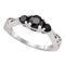 10kt White Gold Women's Round Black Color Enhanced Diamond 3-stone Bridal Wedding Engagement Ring 1.00 Cttw - FREE Shipping (USA/CAN)-Gold & Diamond Engagement & Anniversary Rings-5-JadeMoghul Inc.