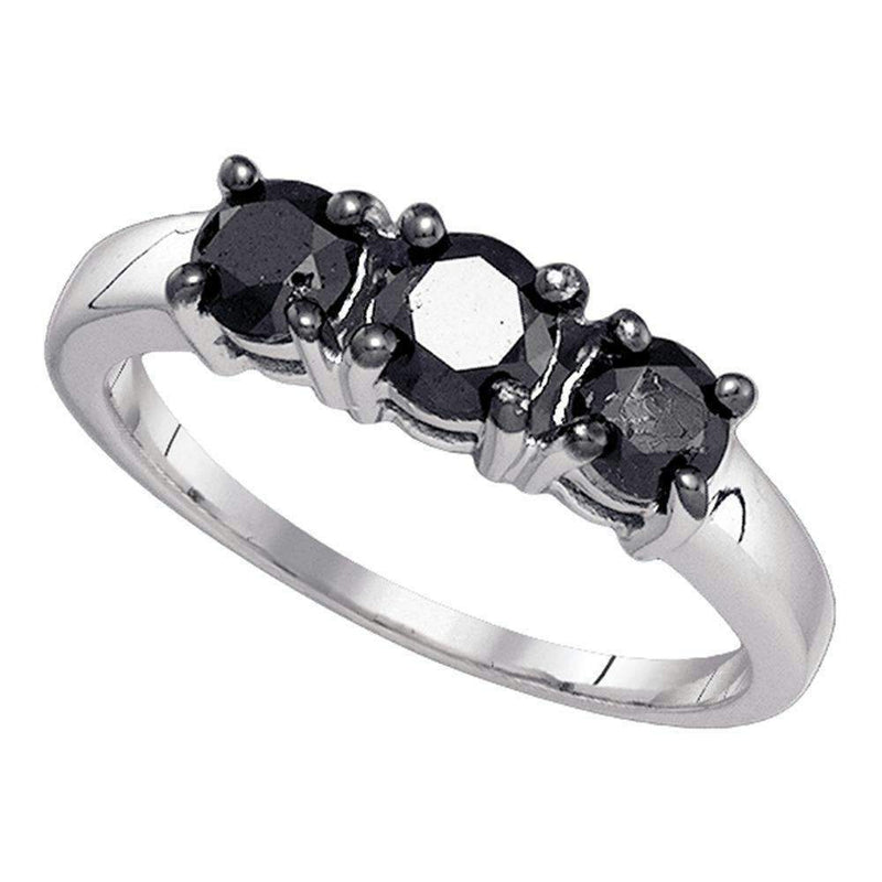 10kt White Gold Women's Round Black Color Enhanced Diamond 3-stone Bridal Wedding Engagement Ring 1.00 Cttw - FREE Shipping (US/CAN)-Gold & Diamond Engagement & Anniversary Rings-5-JadeMoghul Inc.