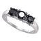 10kt White Gold Women's Round Black Color Enhanced Diamond 3-stone Bridal Wedding Engagement Ring 1.00 Cttw - FREE Shipping (US/CAN)-Gold & Diamond Engagement & Anniversary Rings-5-JadeMoghul Inc.