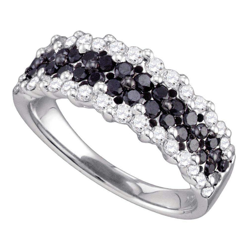 10kt White Gold Women's Round Black Color Enhanced Diamond Band Ring 1-1/10 Cttw - FREE Shipping (US/CAN)-Gold & Diamond Bands-5-JadeMoghul Inc.