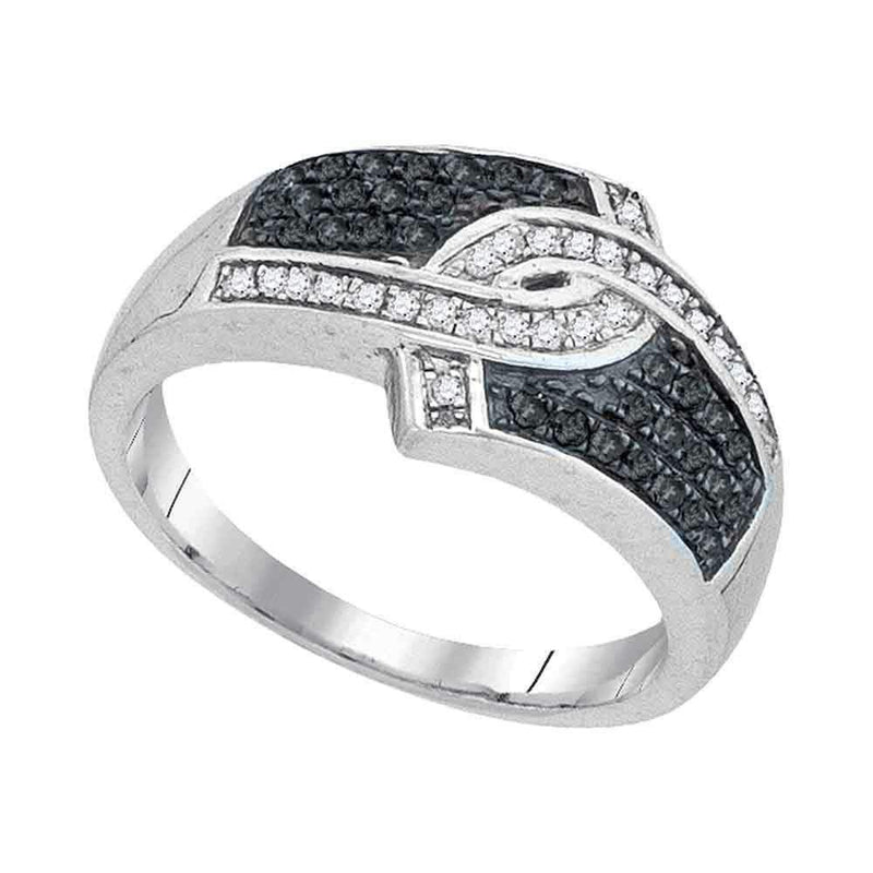 10kt White Gold Women's Round Black Color Enhanced Diamond Band Ring 1-3 Cttw - FREE Shipping (US/CAN)-Gold & Diamond Bands-JadeMoghul Inc.