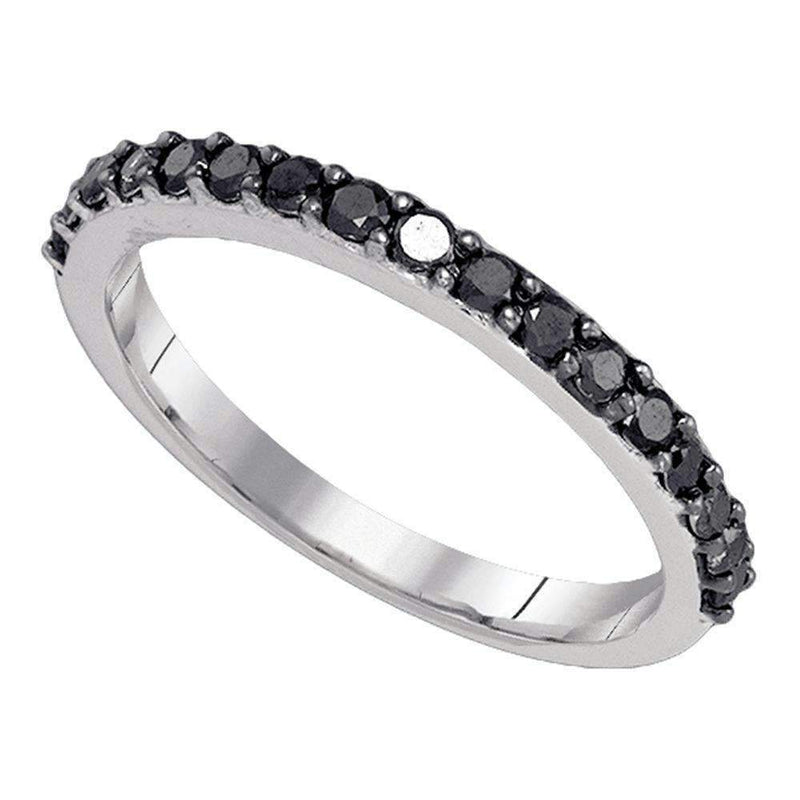 10kt White Gold Womens Round Black Color Enhanced Diamond Band Ring 1/2 Cttw - FREE Shipping (US/CAN)-Gold & Diamond Bands-5-JadeMoghul Inc.