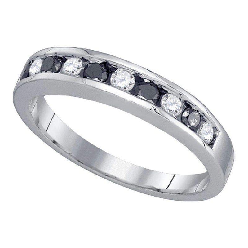 10kt White Gold Women's Round Black Color Enhanced Diamond Band Ring 1/2 Cttw - FREE Shipping (US/CAN)-Gold & Diamond Bands-5-JadeMoghul Inc.