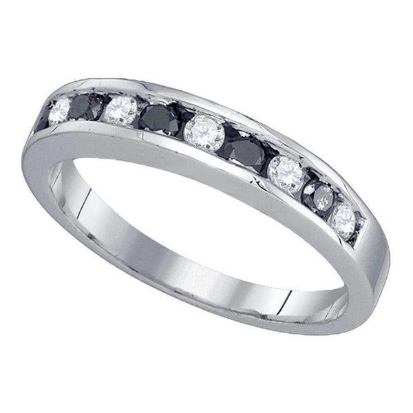 10kt White Gold Women's Round Black Color Enhanced Diamond Band Ring 1/2 Cttw - FREE Shipping (US/CAN)-Gold & Diamond Bands-5-JadeMoghul Inc.