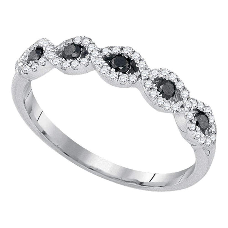 10kt White Gold Women's Round Black Color Enhanced Diamond Band Ring 1/3 Cttw - FREE Shipping (US/CAN)-Gold & Diamond Bands-5-JadeMoghul Inc.