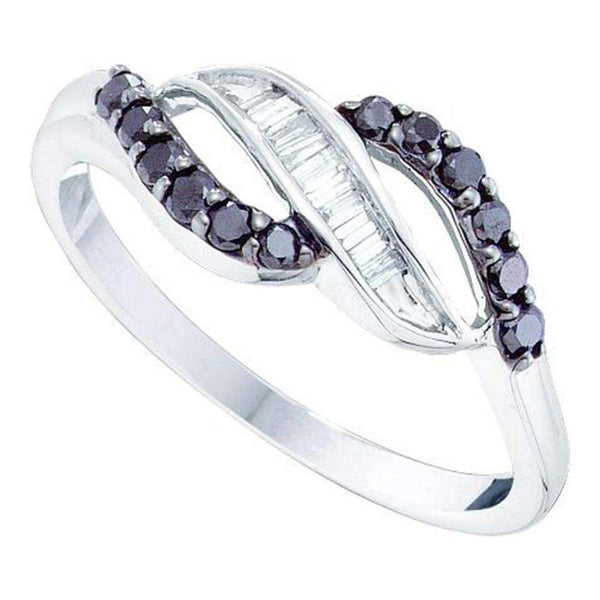 10kt White Gold Women's Round Black Color Enhanced Diamond Band Ring 1/3 Cttw - FREE Shipping (US/CAN)-Gold & Diamond Bands-5-JadeMoghul Inc.