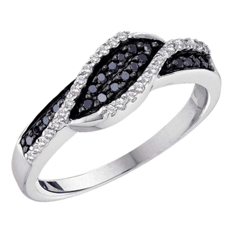 10kt White Gold Women's Round Black Color Enhanced Diamond Band Ring 1/4 Cttw - FREE Shipping (US/CAN)-Gold & Diamond Bands-5-JadeMoghul Inc.