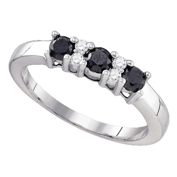 10kt White Gold Women's Round Black Color Enhanced Diamond Band Ring 5/8 Cttw - FREE Shipping (US/CAN)-Gold & Diamond Bands-5-JadeMoghul Inc.