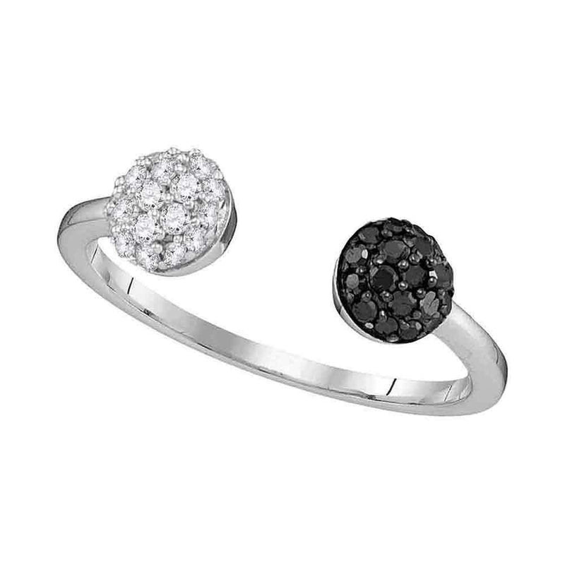 10kt White Gold Women's Round Black Color Enhanced Diamond Bisected Band Cluster Ring 1/3 Cttw - FREE Shipping (US/CAN)-Gold & Diamond Cluster Rings-5-JadeMoghul Inc.
