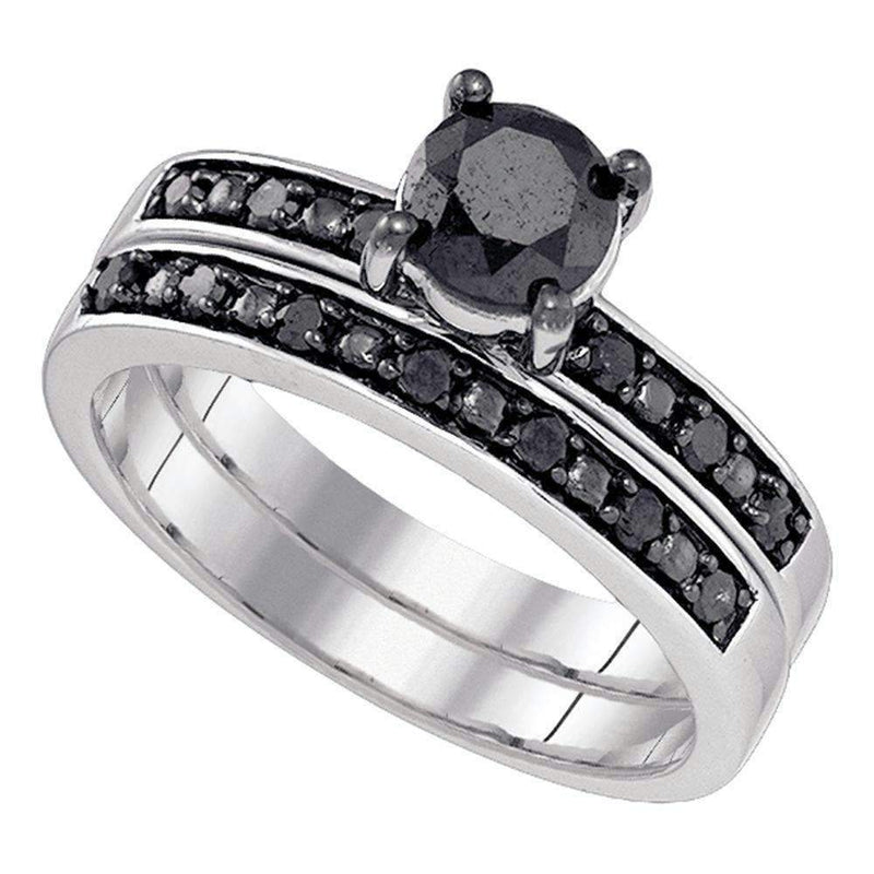 10kt White Gold Women's Round Black Color Enhanced Diamond Bridal Wedding Engagement Ring Band Set 1.00 Cttw - FREE Shipping (US/CAN)-Gold & Diamond Wedding Ring Sets-5-JadeMoghul Inc.