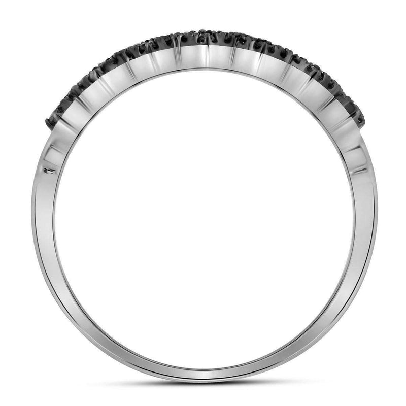 10kt White Gold Women's Round Black Color Enhanced Diamond Chevron Band Ring 1/8 Cttw - FREE Shipping (US/CAN)-Gold & Diamond Bands-6-JadeMoghul Inc.