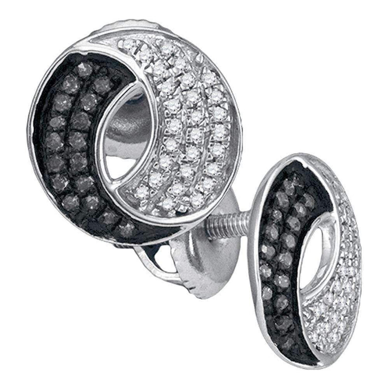 10kt White Gold Women's Round Black Color Enhanced Diamond Circle Cluster Earrings 1-5 Cttw - FREE Shipping (USA/CAN)-Gold & Diamond Earrings-JadeMoghul Inc.