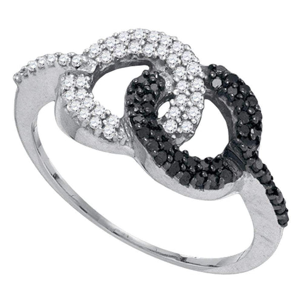 10kt White Gold Women's Round Black Color Enhanced Diamond Circle Cluster Ring 1/3 Cttw - FREE Shipping (US/CAN)-Gold & Diamond Fashion Rings-5-JadeMoghul Inc.