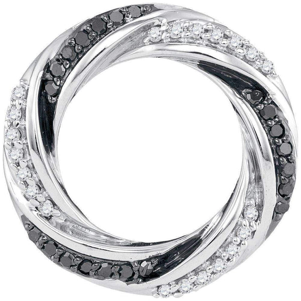 10kt White Gold Women's Round Black Color Enhanced Diamond Circle Pendant 1-4 Cttw - FREE Shipping (US/CAN)-Gold & Diamond Pendants & Necklaces-JadeMoghul Inc.